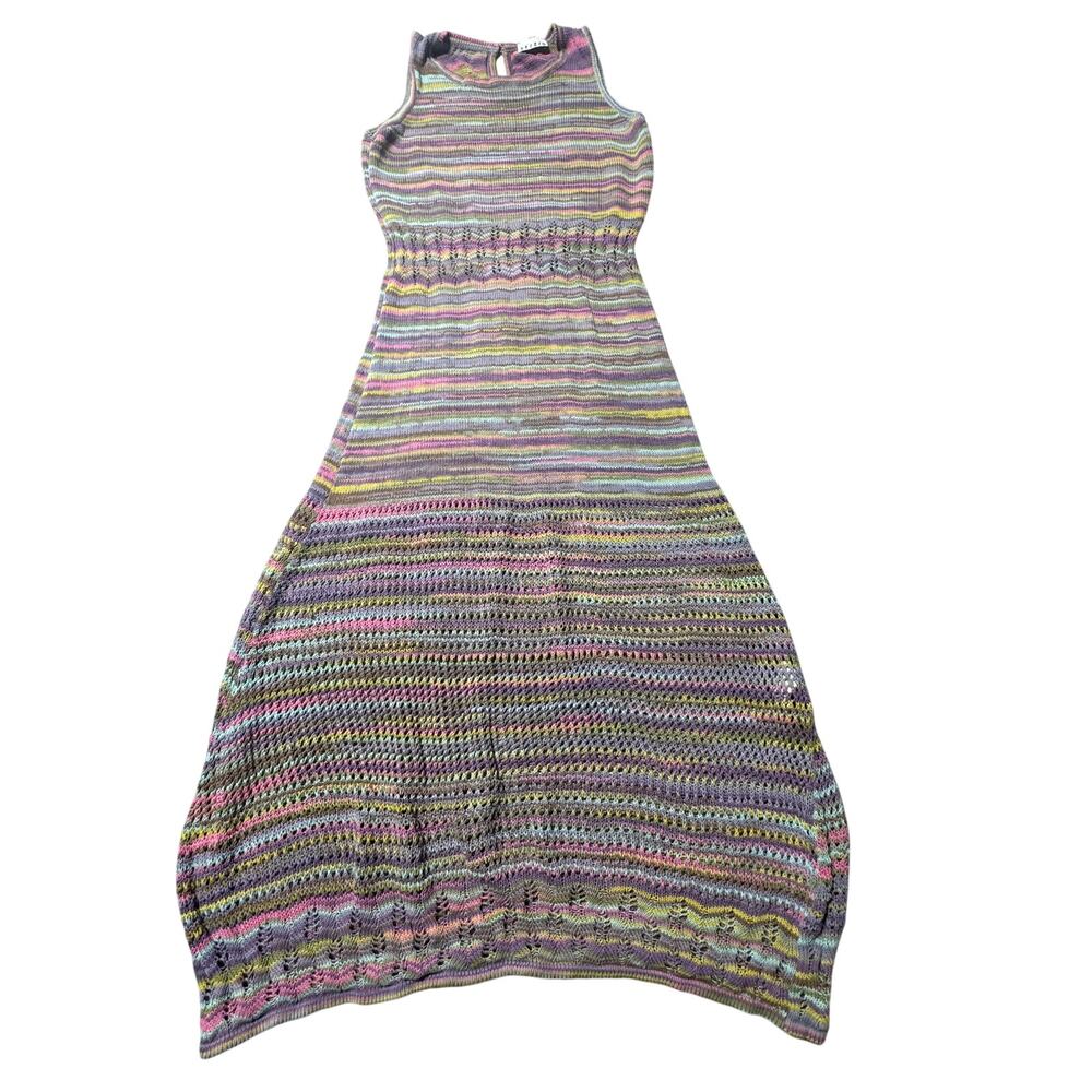Sfizio Maxi Dress Womens 6 Multicolor Striped Crochet Knit Sleeveless Italy Made - Picture 3 of 16